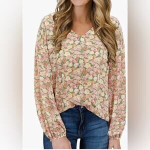 Laishen ballon sleeve floral chiffon blouse size 2XL new with tag